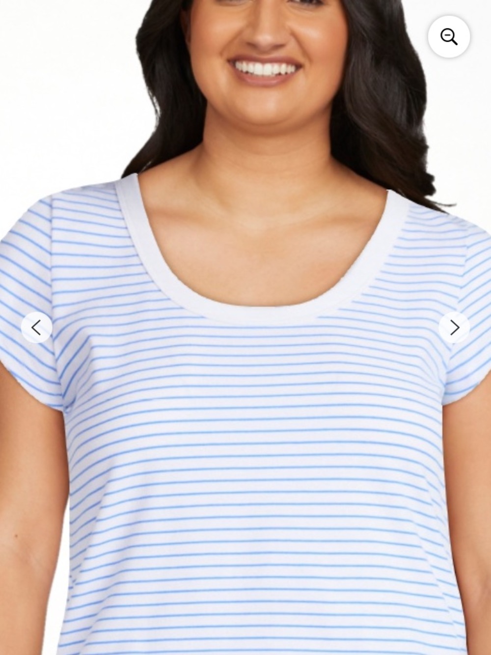 Striped Scoop Neck Short Sleeve Tee in White and Light Blue